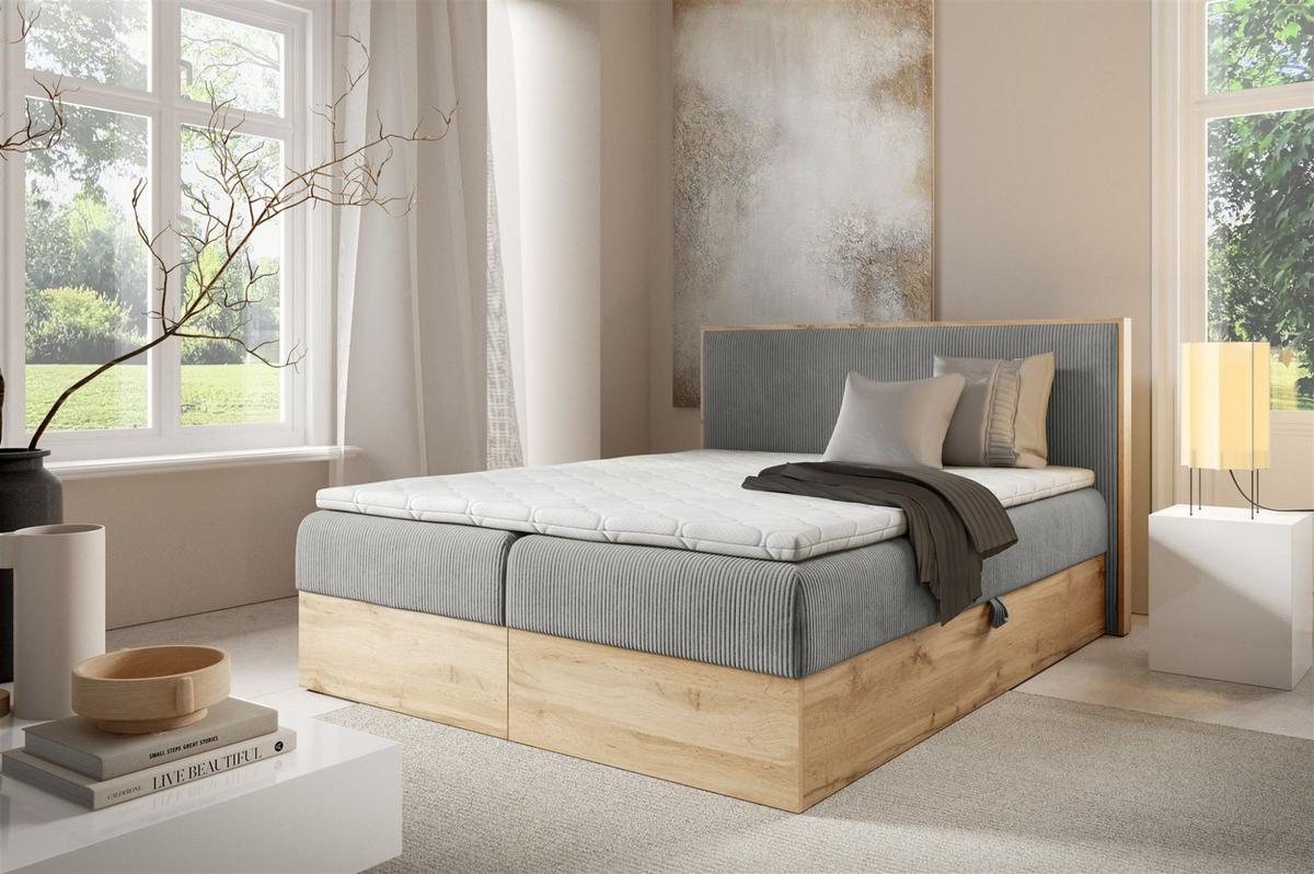 BOXBETT Roland Premium - Grau, Holzwerkstoff/Textil (200/220cm) - Fun Möbel