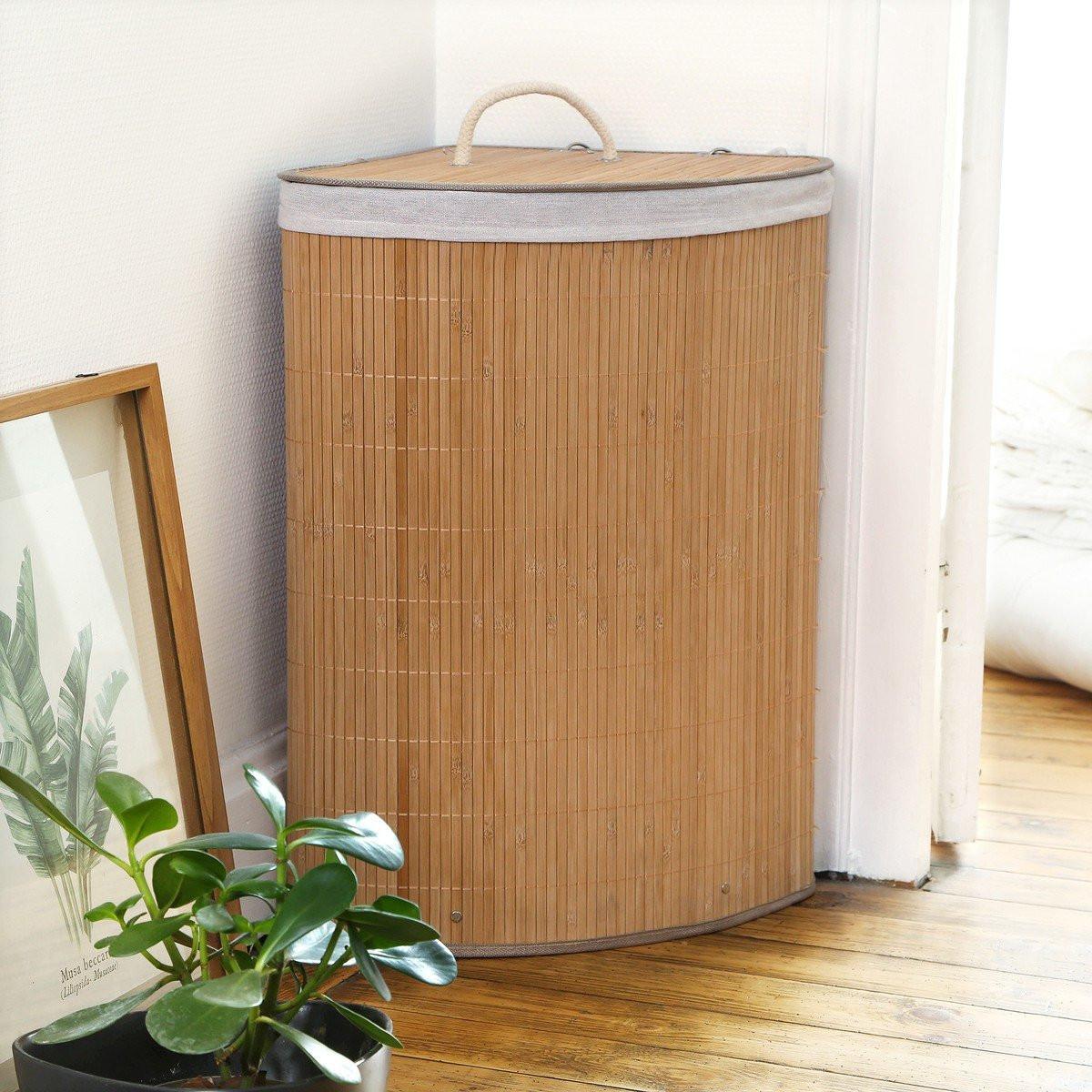 ECK-WÄSCHEKORB aus bambus 35/35/60 cm - Apfelbaumfarben, Holz (35/60/35cm) - Calicosy