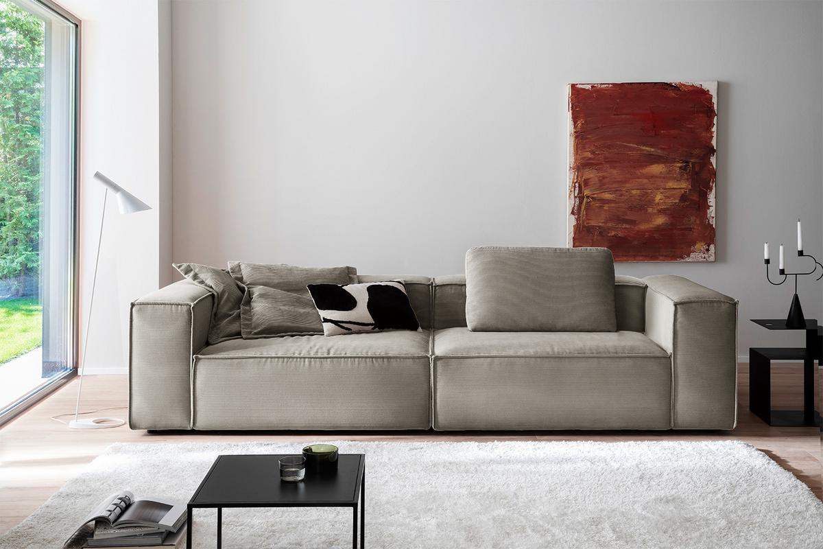 SOFA CARMO Grau Cord - Schwarz/Grau, Kunststoff/Textil (306/68/118cm) - KAWOLA