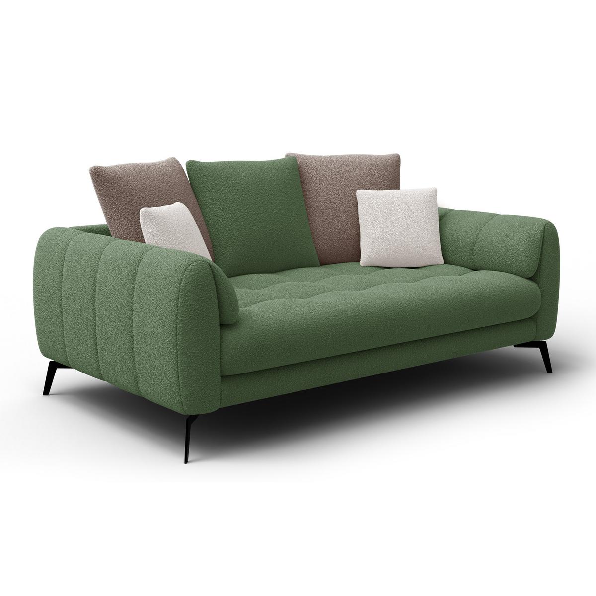 SOFA CALME 2,5-Sitzer, olive und beige - Schwarz/Olivgrün, Holz/Textil (199/92/108cm) - Wozimo