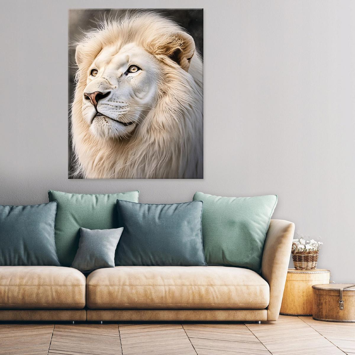 BILDER Löwe Weiß Tiere Modern 100x70 - Multicolor, Holzwerkstoff (70/100cm) - Wallarena