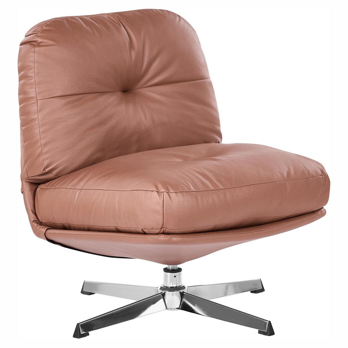 DREHSESSEL mit Fußstütze Stoff Braun Loimaa - Silberfarben/Braun, Textil/Metall (62/77/75cm) - Beliani