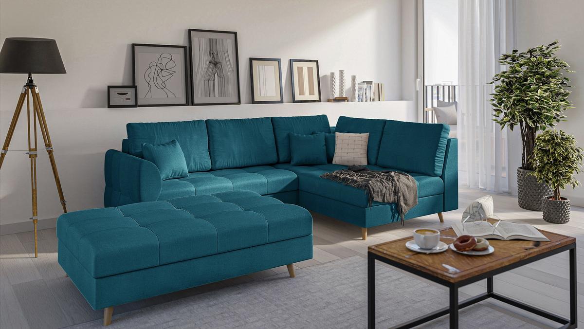 HOCKER Lorine Mikrofaser Blau - Blau, Textil (118/40/73cm) - S-Style Möbel
