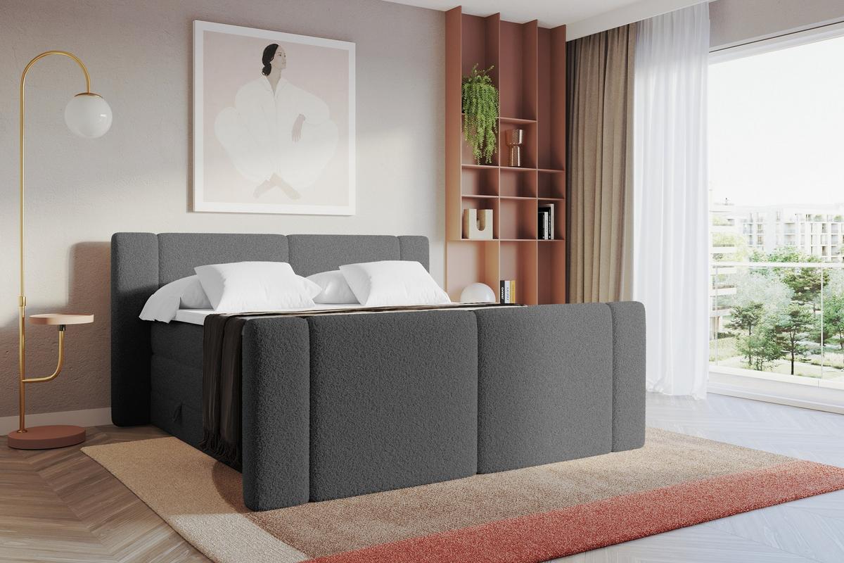 BOXSPRINGBETT mit Matratze H3/H4 - EVON KING Zanozek - 180x200 cm Grau - Taupe, Holzwerkstoff (180/200cm) - ALTDECOR