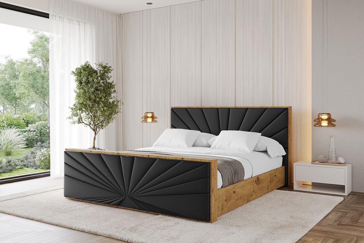 POLSTERBETT mit Bettkasten, Fußteil und Lattenrost, Boxbett mit Matratze H3/H4 - ENZO6-Z 160x200 Schwarz Kunstleder - Schwarz Hochglanz, Holzwerkstoff/Textil (160/200cm) - ALTDECOR
