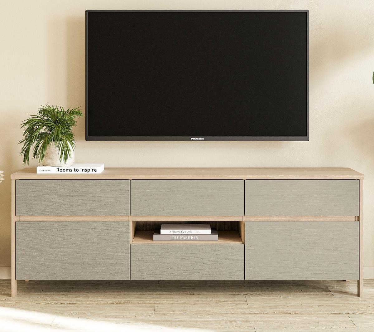 TV-LOWBOARD Salbei Grün, Eiche, TV Unterschrank skandinavisch 164 x 58 cm, Soft-Close - Salbeigrün/Eichefarben, Holzwerkstoff/Metall (164/58/39cm) - Furn.Design