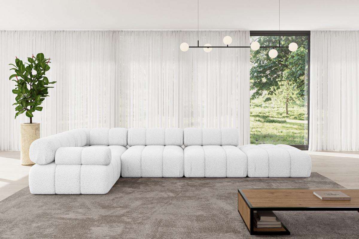 ECKSOFA modulares Sofa Felto-L2 - 380x190x70 cm Weiß Bouclé - Weiß, Holzwerkstoff/Textil (380/190cm) - ALTDECOR