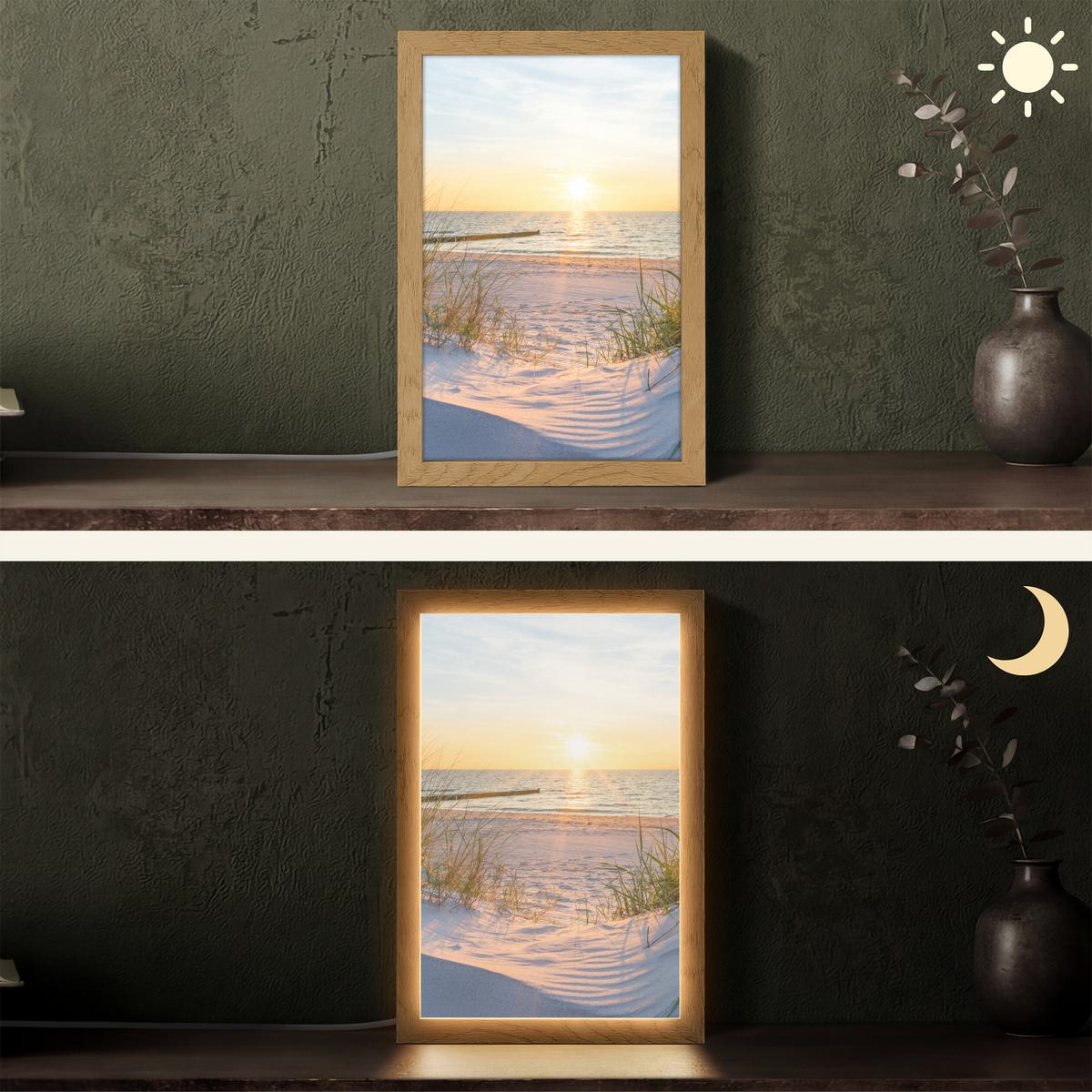 TISCHLEUCHTE Strand - Sonne - Düne - Gras - Sand - Horizont 20x30 cm - Cognac, Holzwerkstoff (8/20/30cm) - OnlyWow