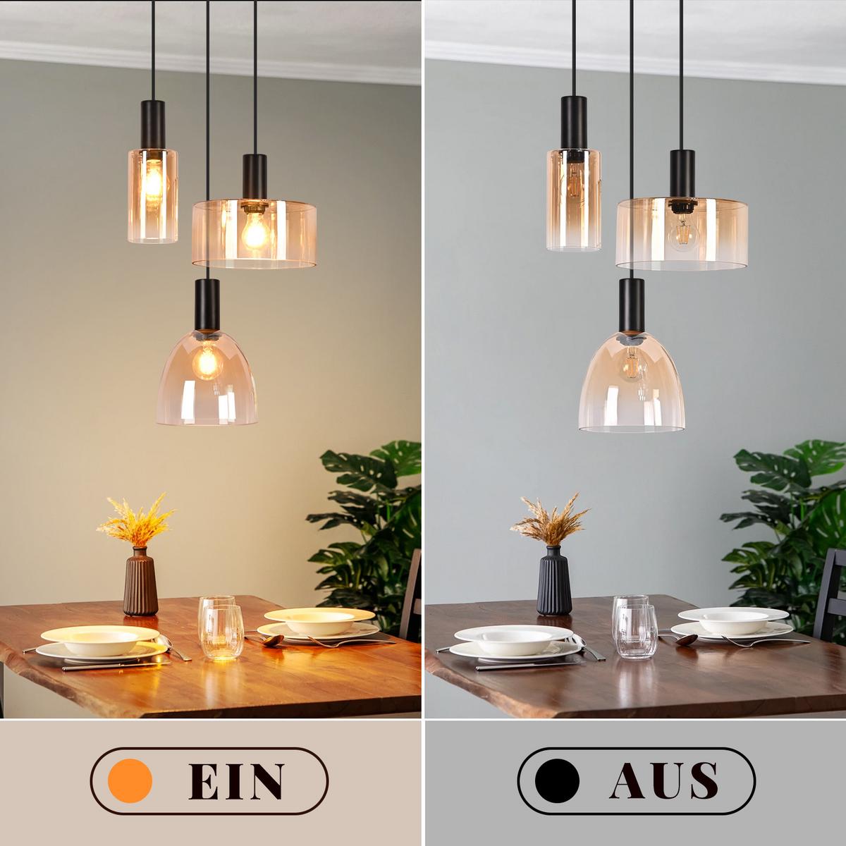 PENDELLEUCHTE Krell 22/25/180 cm - Bernsteinfarben/Schwarz, Glas/Metall (22/25/180cm) - ZMH