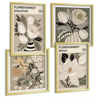 BILDER SET 4er Set - 50x50 cm & 40x60 cm Goldrahmen - Kingston Seoul Retro-Blumen - Goldfarben, Kunststoff (50/50cm) - TULUP