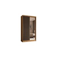 KLEIDERSCHRANK mit Spiegel-Schiebetüren und Aluminium-Leisten, LED-Beleuchtung - LAMELO- 120 cm Artisan+Schwarz+Artisan - Braun, Holzwerkstoff (120/216/61cm) - ALTDECOR