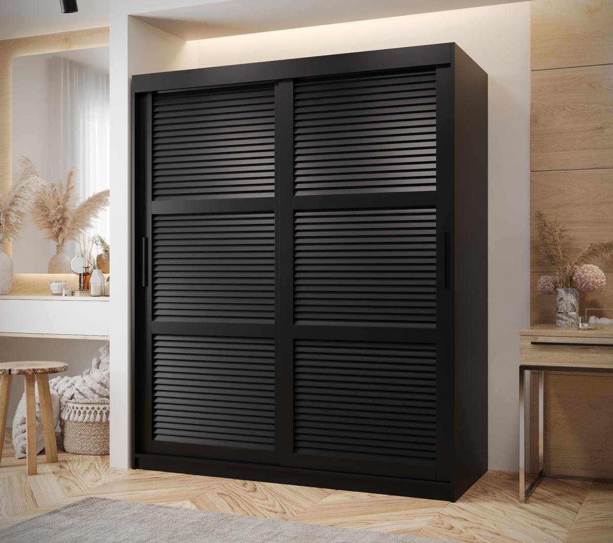 SCHWEBETÜRENSCHRANK 200/150/62 2-türig - Schwarz, Holz/Kunststoff (150/200/62cm) - MÖBEL KRYSPOL