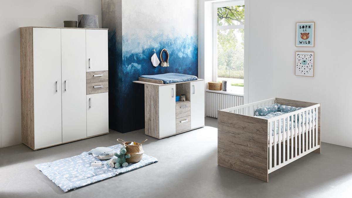 KLEIDERSCHRANK Bente 4-türig Weiß /Eiche - Eichefarben/Silberfarben, Holzwerkstoff/Kunststoff (130/188/54cm) - arthur berndt