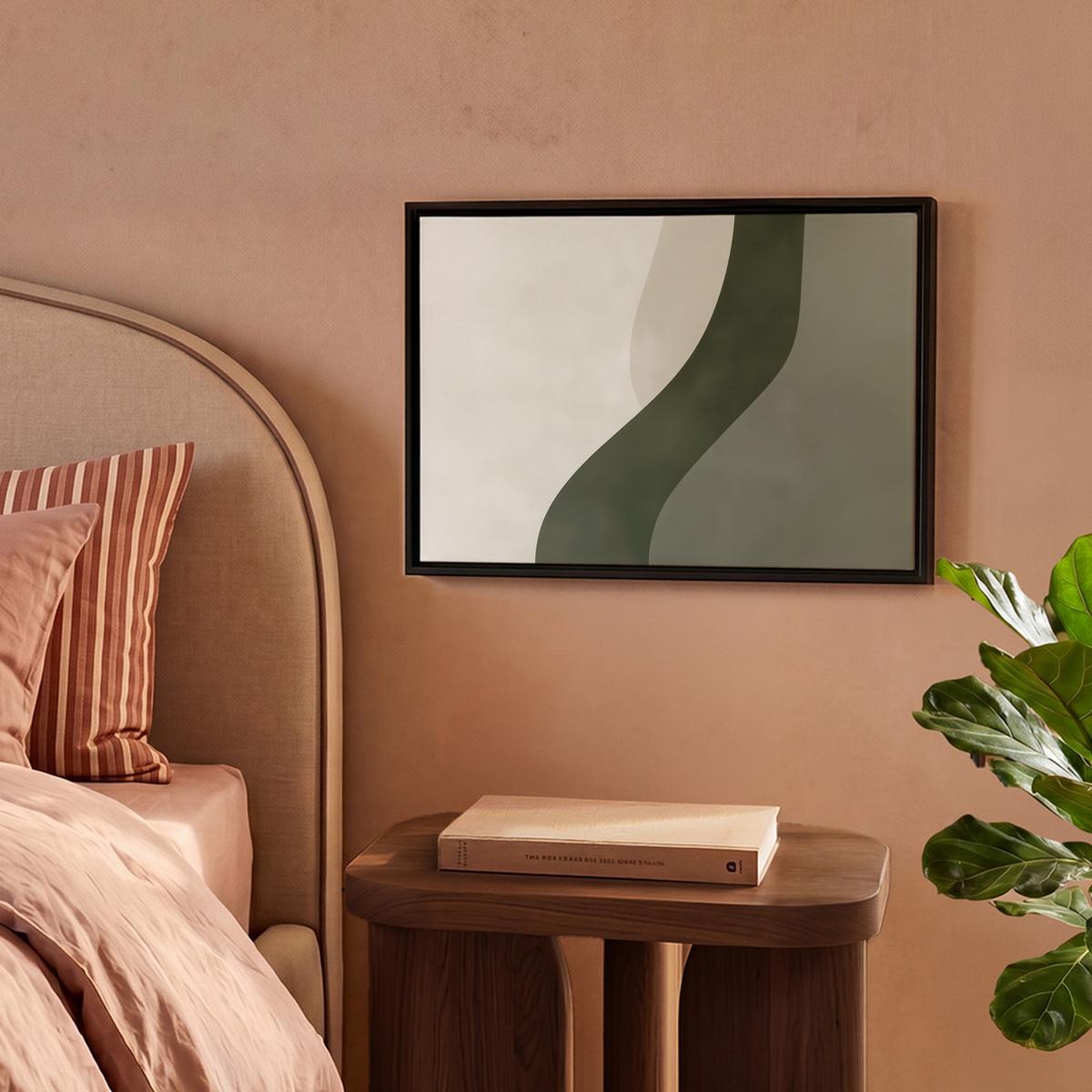 LEINWAND Bilder mit Rahmen - Japandi - Grün - Abstrakt - Modern - 40x30 - Salbeigrün, Textil (40/30cm) - MuchoWow