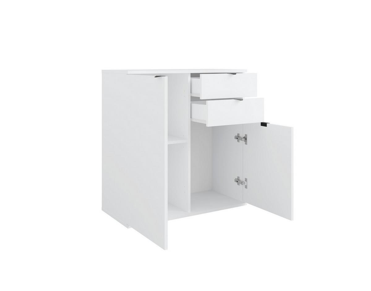 KOMMODE METRIX 80/82,5/35cm mit 2 Schubladen 2 Türen Weiß - Weiß, Holzwerkstoff (80/82.5/35cm) - MASSENO