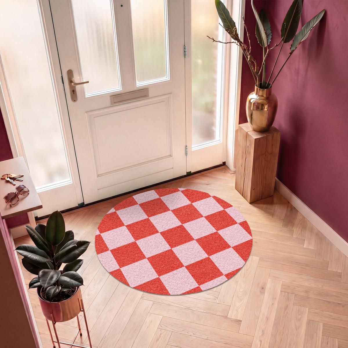 FUSSMATTE Schachbrettmuster - Rot - Rosa - Würfel Türmatte 120x120 cm - Rot, Kunststoff (120/0.4cm) - MuchoWow