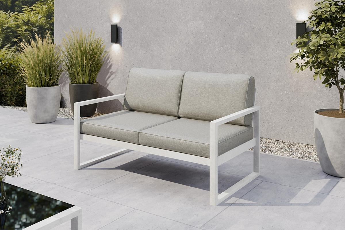 GARTENBANK Bellano Outdoor 2-Sitzer Polster-Loungebank, Stahlgestell Weiß, Taupe 76/146/80 cm - Beige, Textil (146/86/80cm) - WFL GROUP