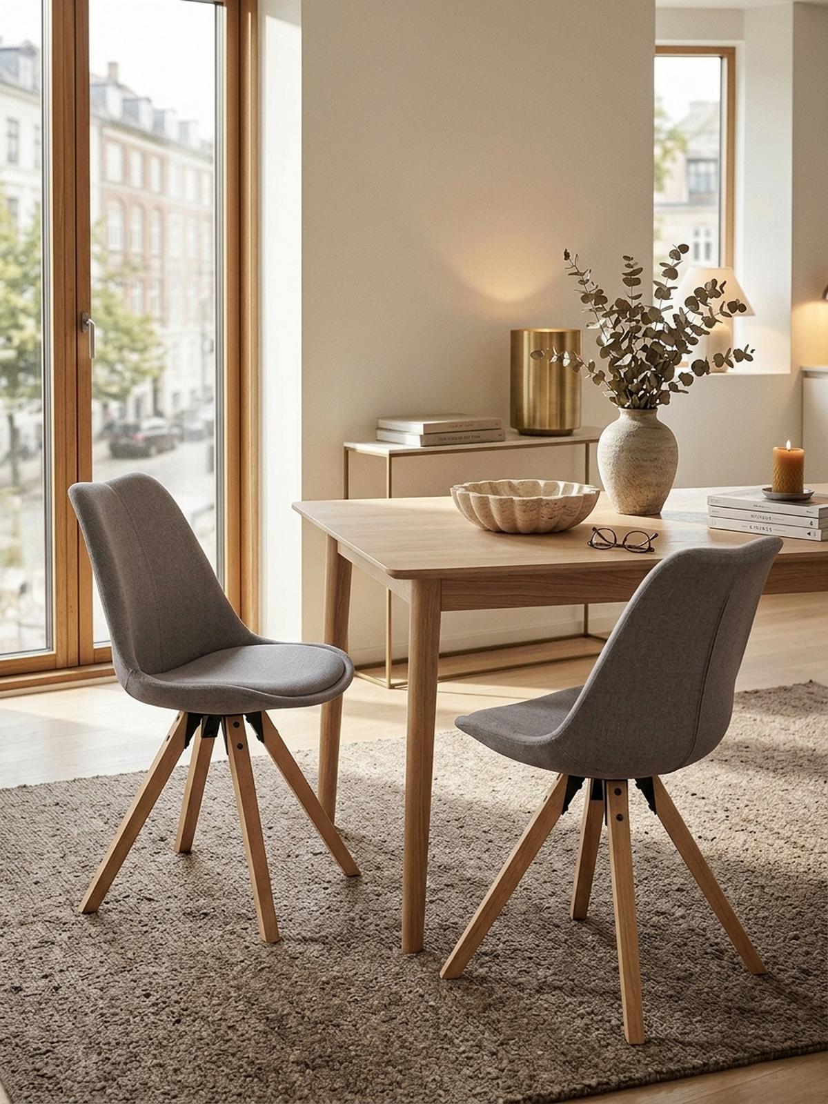 ESSZIMMERSTUHL 2er Set Stoffbezug mit Holzgestell Skandinavisch gepolstert, Grau 49x52x87 cm - Beige/Grau, Holz/Textil (49/87/52cm) - KADIMA DESIGN