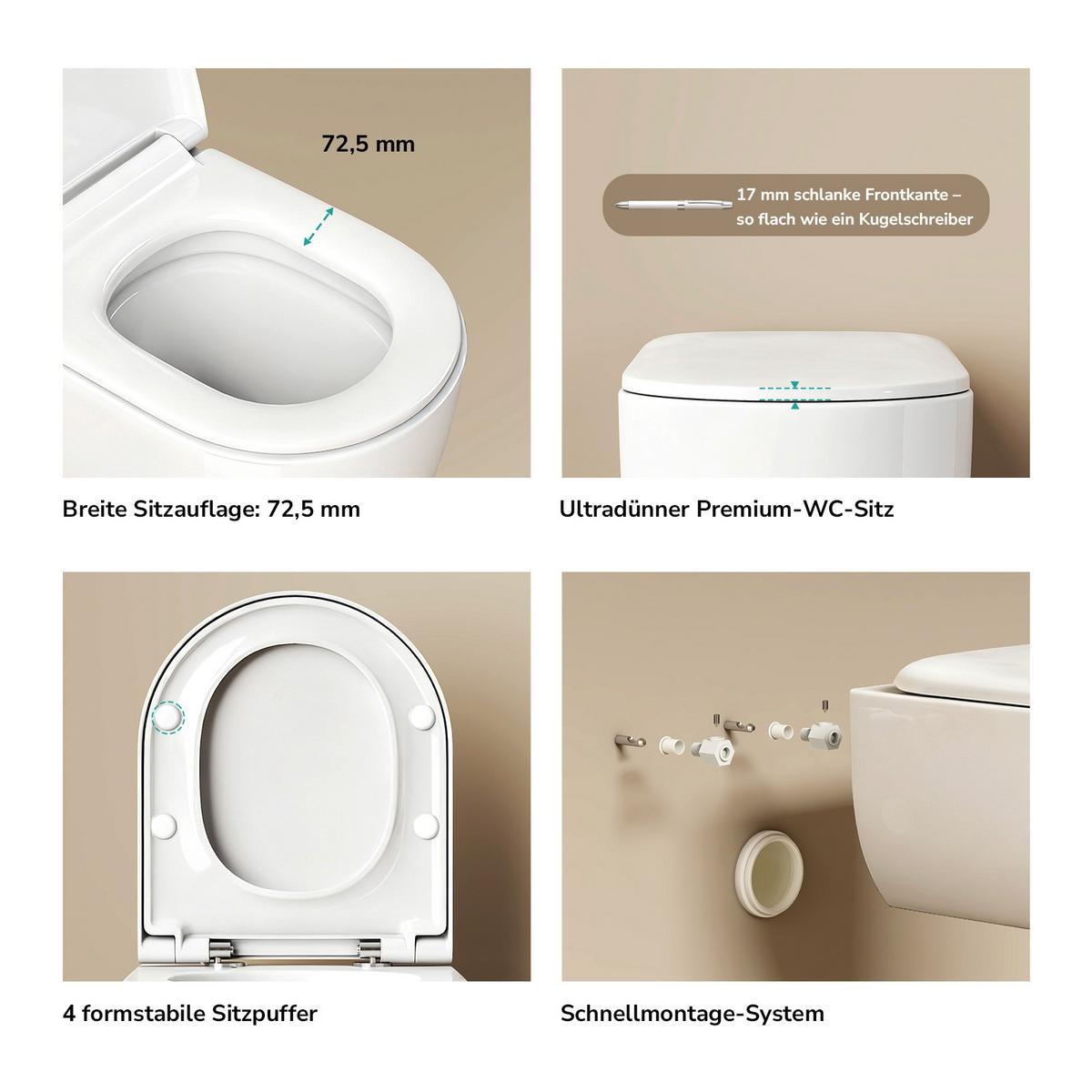 WAND-WC Set 55,5 x 36,5 cm inkl. WC-Sitz mit Absenkautomatik weiß glänzend - Weiß, Keramik (36.5/36/55.5cm) - EMKE