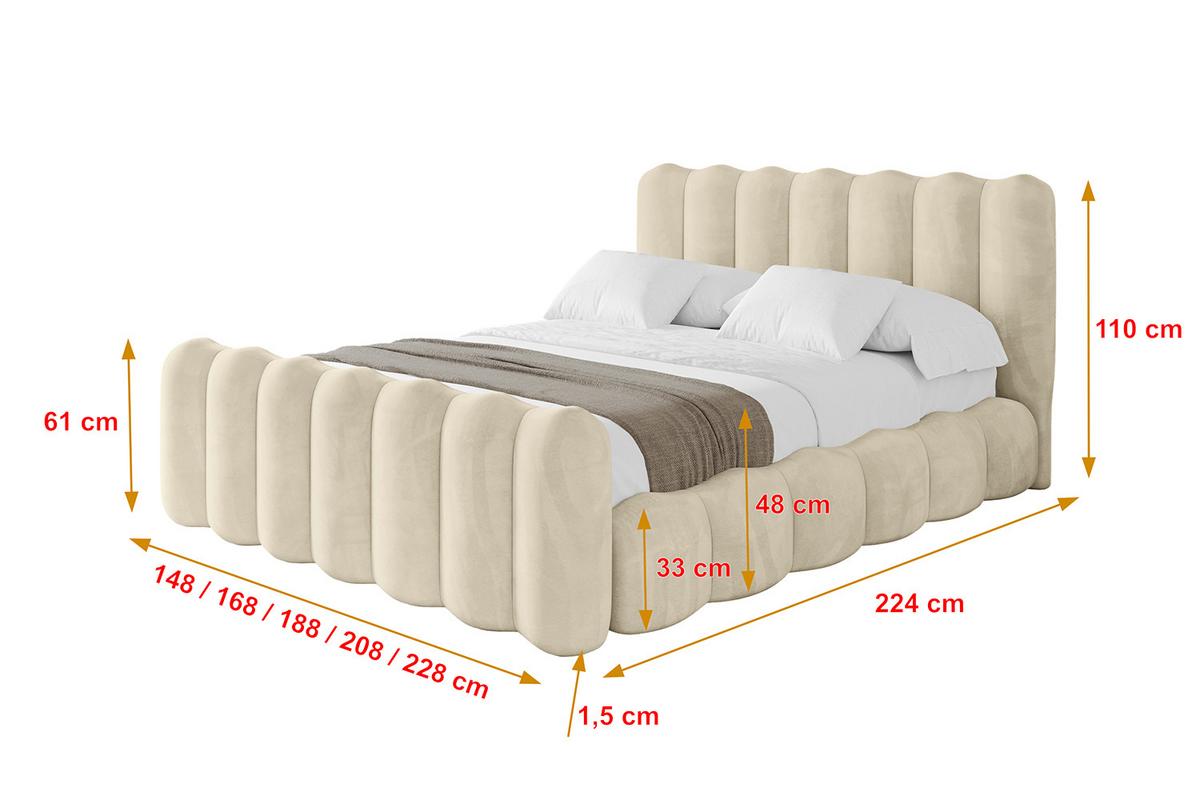 POLSTERBETT mit Bettkasten, Fußteil und Lattenrost, Bett mit Matratze H3/H4 - SORA-Z 180x200 Beige - Ecru, Holzwerkstoff/Textil (180/200cm) - ALTDECOR