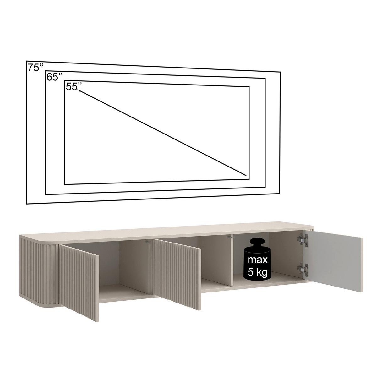 TV-HÄNGEBOARD Ovarlo Schwarz mit geriffelten Fronten 163 cm - Schwarz, Holzwerkstoff (163.2/31.2/38cm) - Selsey
