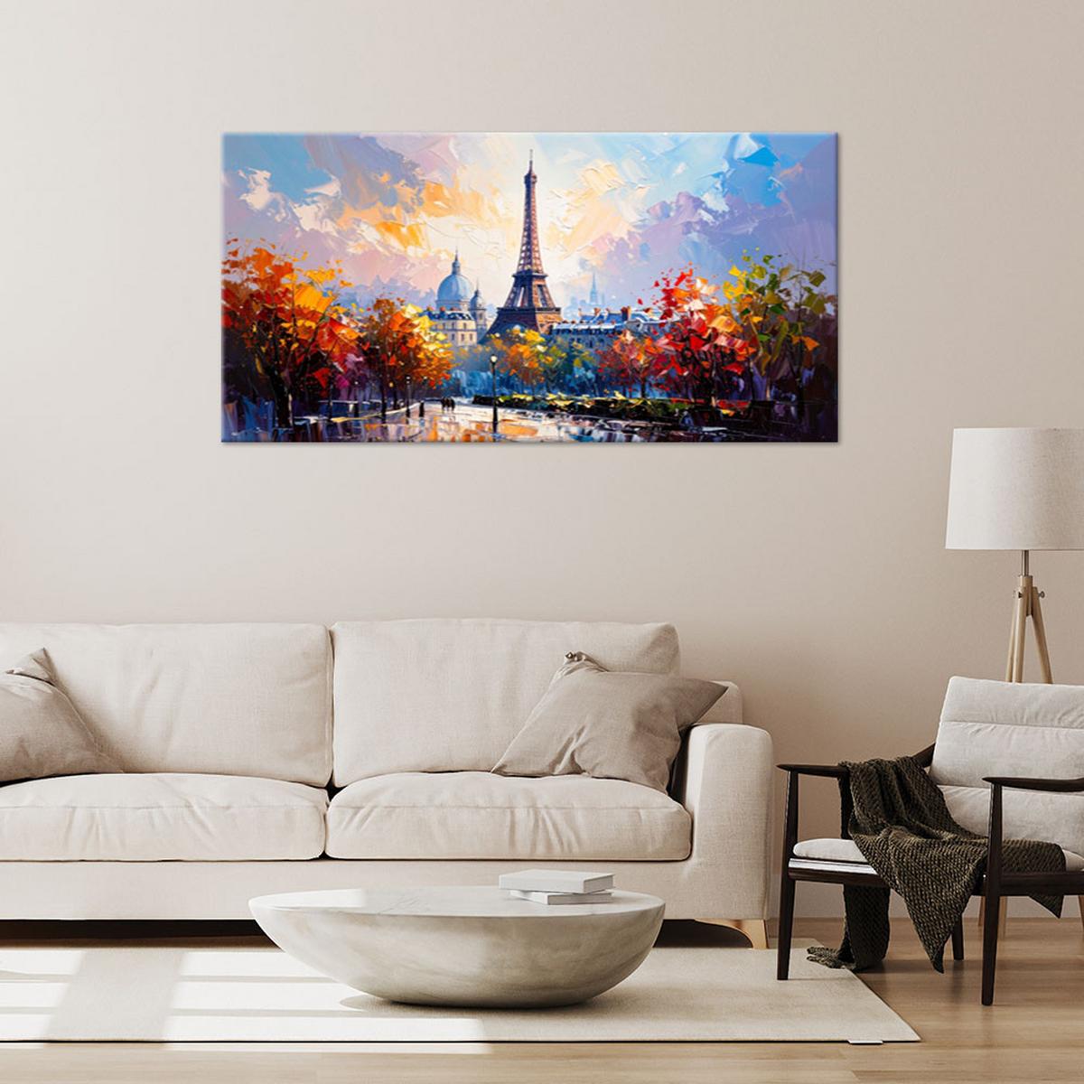 LEINWANDBILD Paris Eiffelturm wie gemalt 120x60cm - Multicolor, Textil (120/60cm) - Feeby