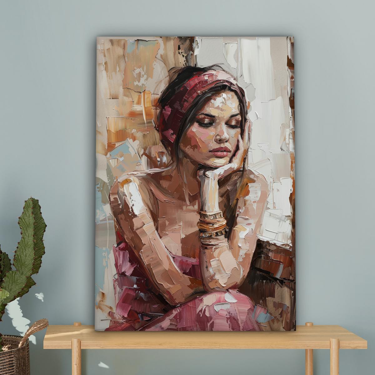 LEINWANDBILD Frau - Lackierung - Porträt - Modern Wanddeko Schlafzimmer 60x90 cm - Altrosa, Textil (60/90cm) - MuchoWow