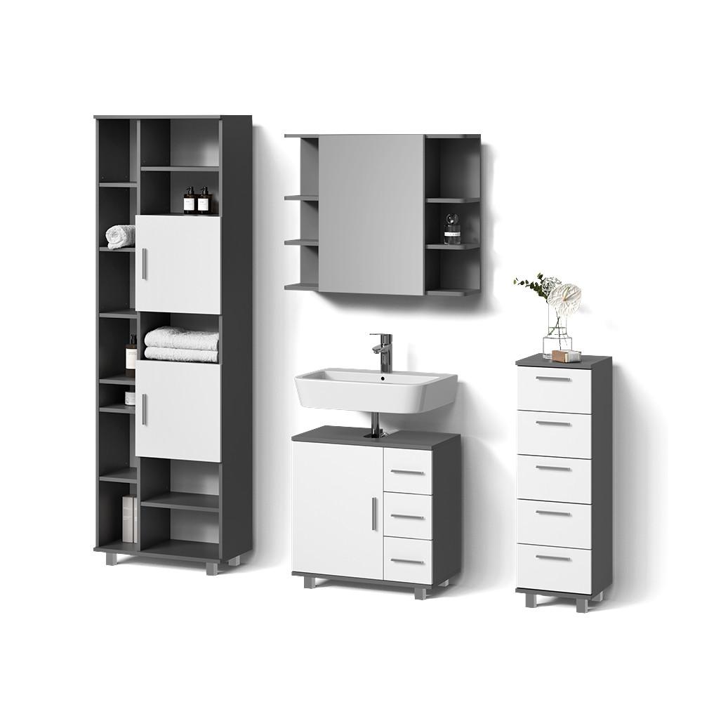 BADMÖBEL-SET Eisak Anthrazit 4 Teile - Anthrazit, Holzwerkstoff (60/60/33cm) - Livinity®