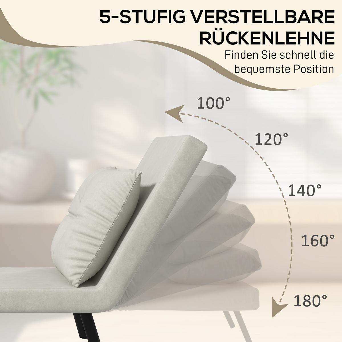 SCHLAFSESSEL, Einzelsofa mit Bettfunktion, Relaxsessel mit Rückenkissen Creme - Creme/Schwarz, Holz/Textil (63/81/73cm) - HOMCOM