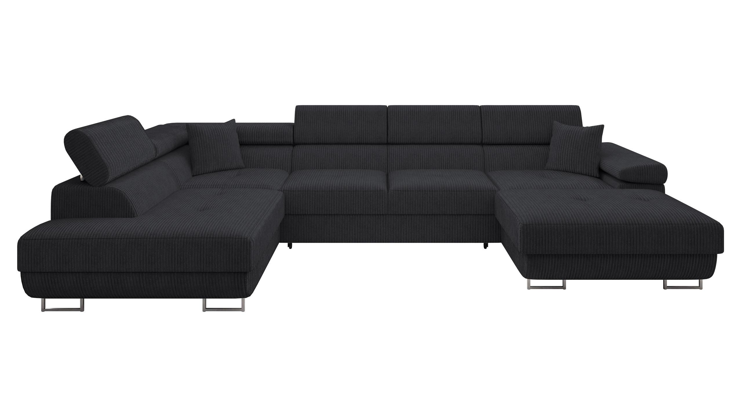WOHNLANDSCHAFT Torezio Bis Cord, Seite: Links - Schwarz, Holz/Textil (346/90/203cm) - MIRJAN24