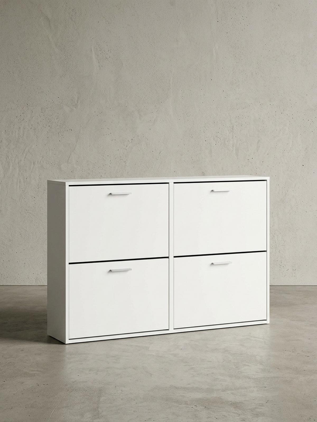 SCHUHSCHRANK Holz mit 4 Klappen und großer Ablage, Weiß 120x24x81 cm - Weiß, Holz/Metall (120/81/24cm) - KADIMA DESIGN