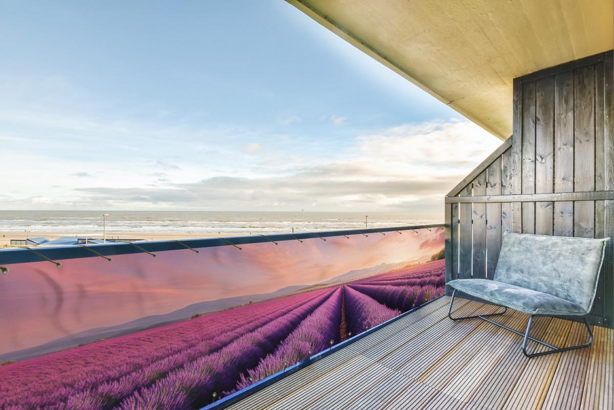 BALKON-SICHTSCHUTZ Lavendelfeld - Sonnenuntergang - Lila - Blumen Deko XXL 500x110 cm - Violett, Kunststoff (500/110cm) - MuchoWow