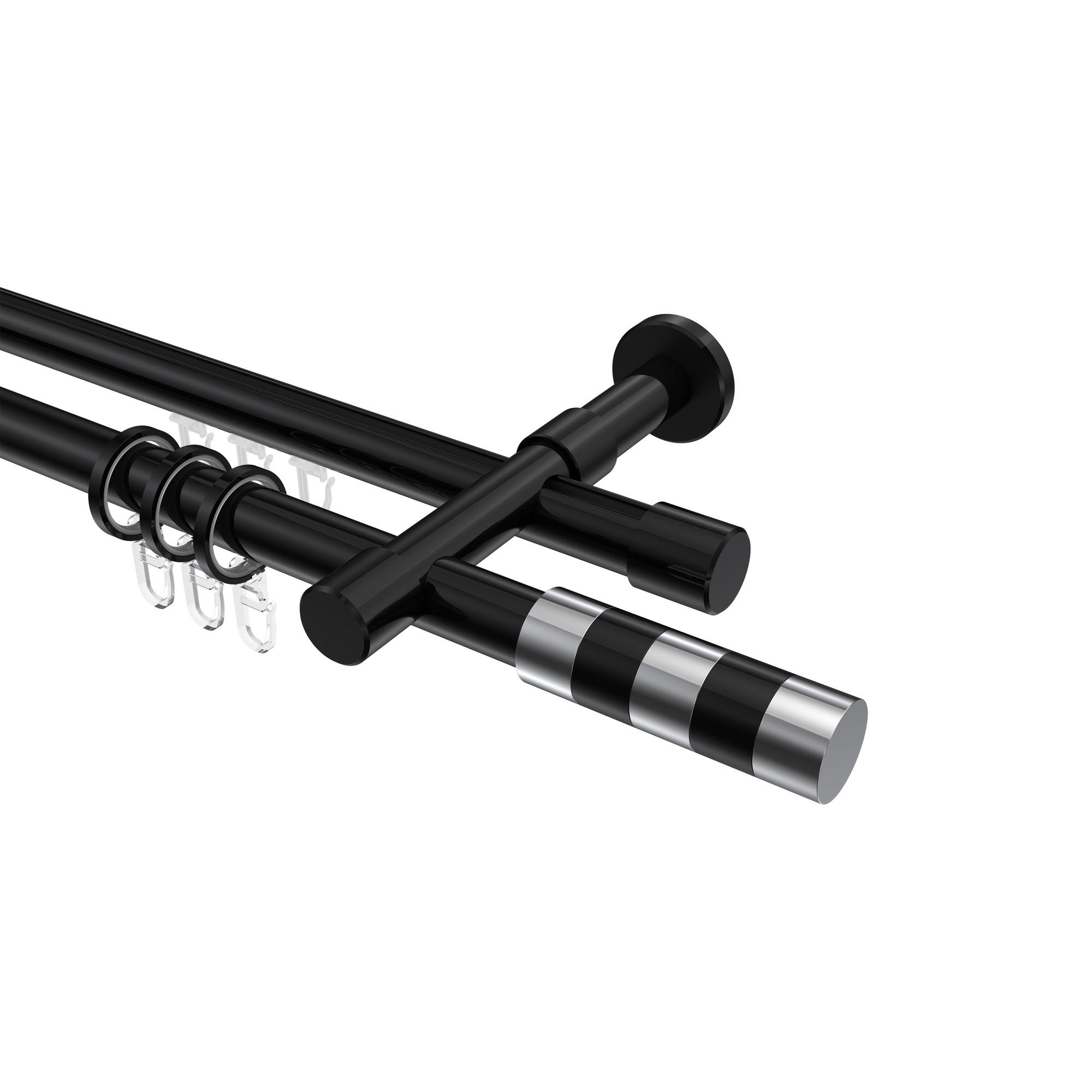 GARDINENSTANGE RUNDROHR-INNENLAUF Prestige Mavell 320 cm (geteilt in 2 x 160 cm), 2-läufig, 20 mm Ø Schwarz - Chromfarben/Schwarz, Metall (320cm) - INTERDECO
