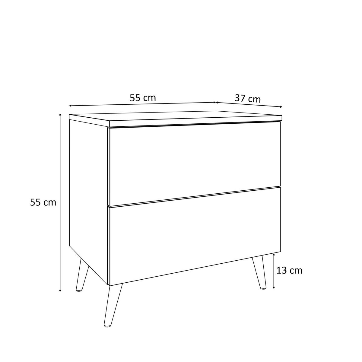 NACHTTISCH AURA mit Griffen, schwarzen Beinen - Schwarz, Holzwerkstoff (55/54/37cm) - Lookway