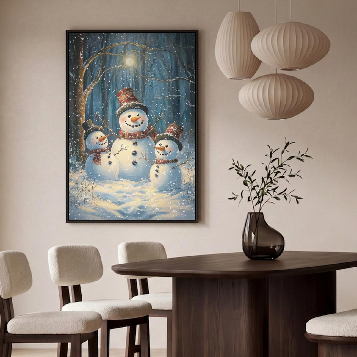 LEINWAND Bilder mit Rahmen - Schneemann - Schnee - Winter - Wald - 80x120 - Hellblau, Textil (80/120cm) - MuchoWow