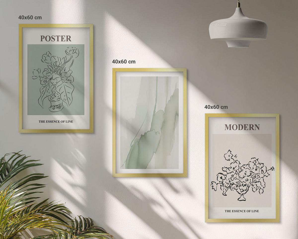 BILDER SET 3er Set - 40x60 cm Goldrahmen - Blumen in einer modernen Vase - Goldfarben, Kunststoff (40/60cm) - TULUP