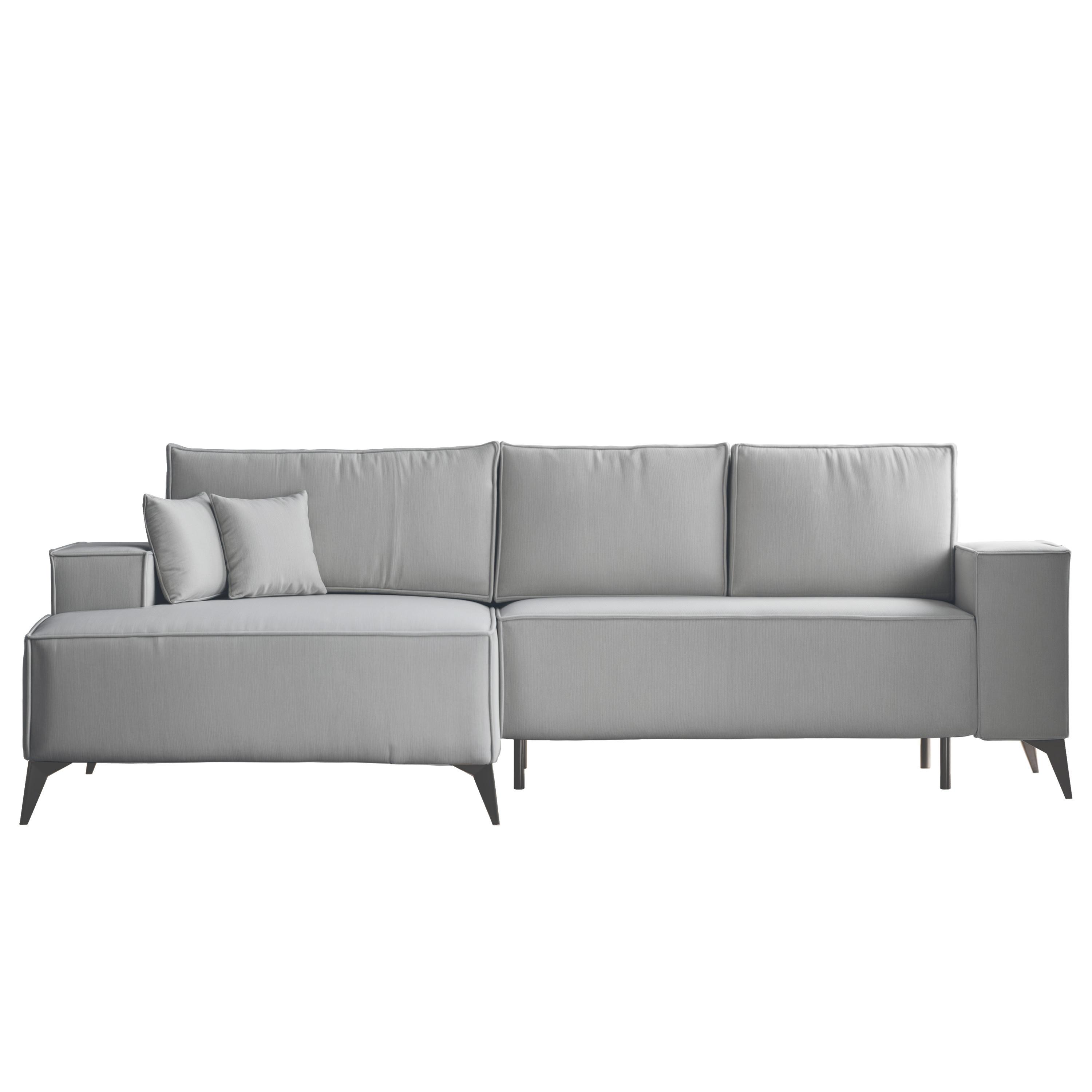 ECKSOFA OTIS Links, mit Schlaffunktion und Bettkasten, Grau - Grau, Textil/Metall (294/185cm) - Idohome