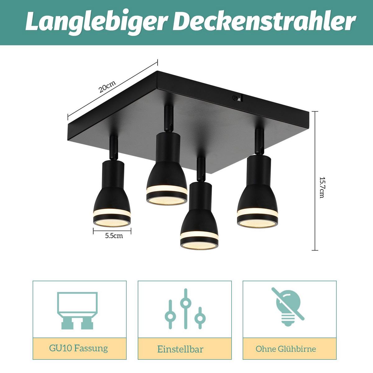 DECKENSTRAHLER Oldenburg 4-flammig 20/20/15.7 cm - Schwarz, Metall (20/20/15.7cm) - Nettlife