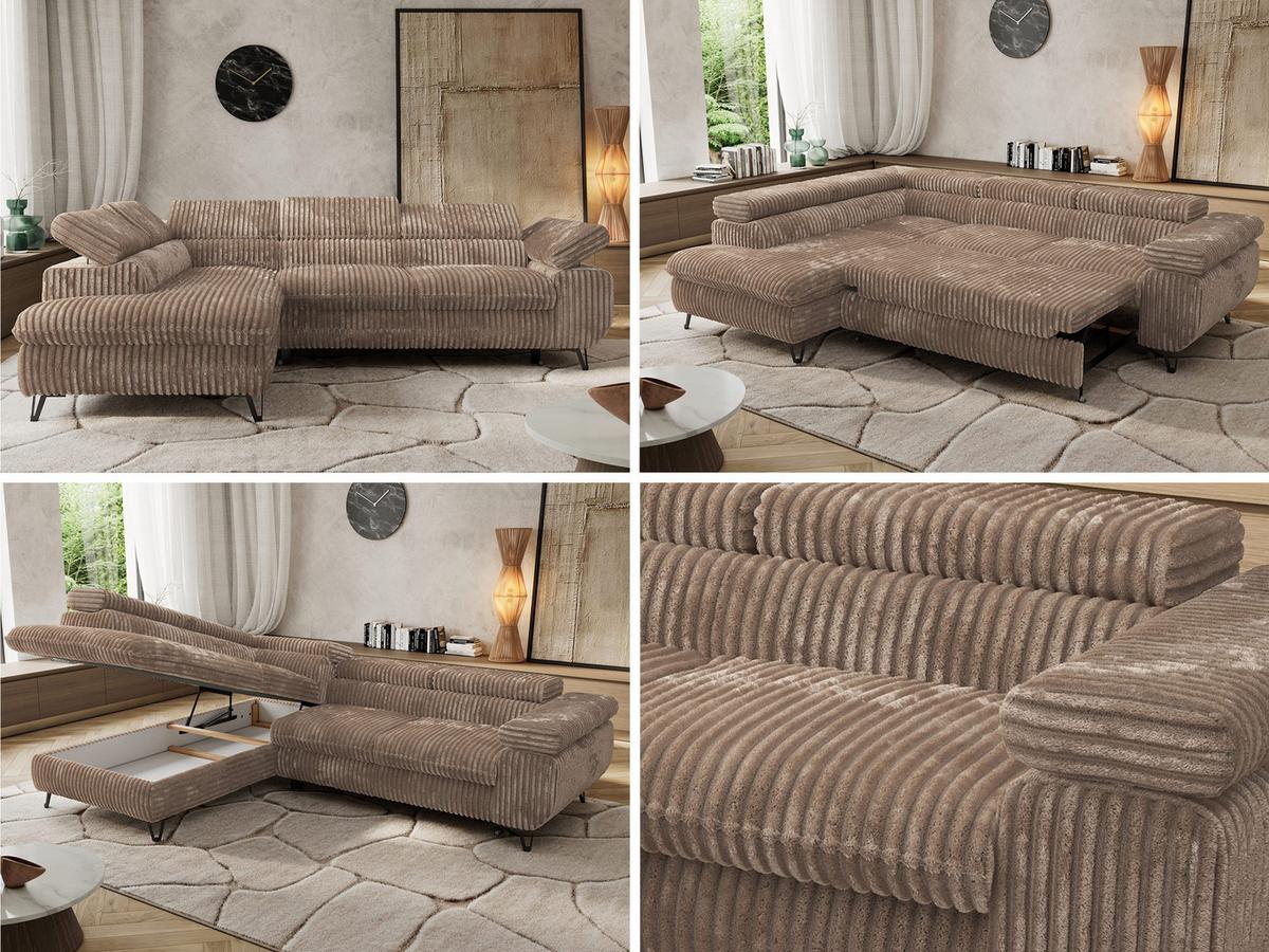 ECKSOFA PABLO L Braun Cord - Links Seite - Schwarz/Braun, Textil/Metall (208/273cm) - MKS