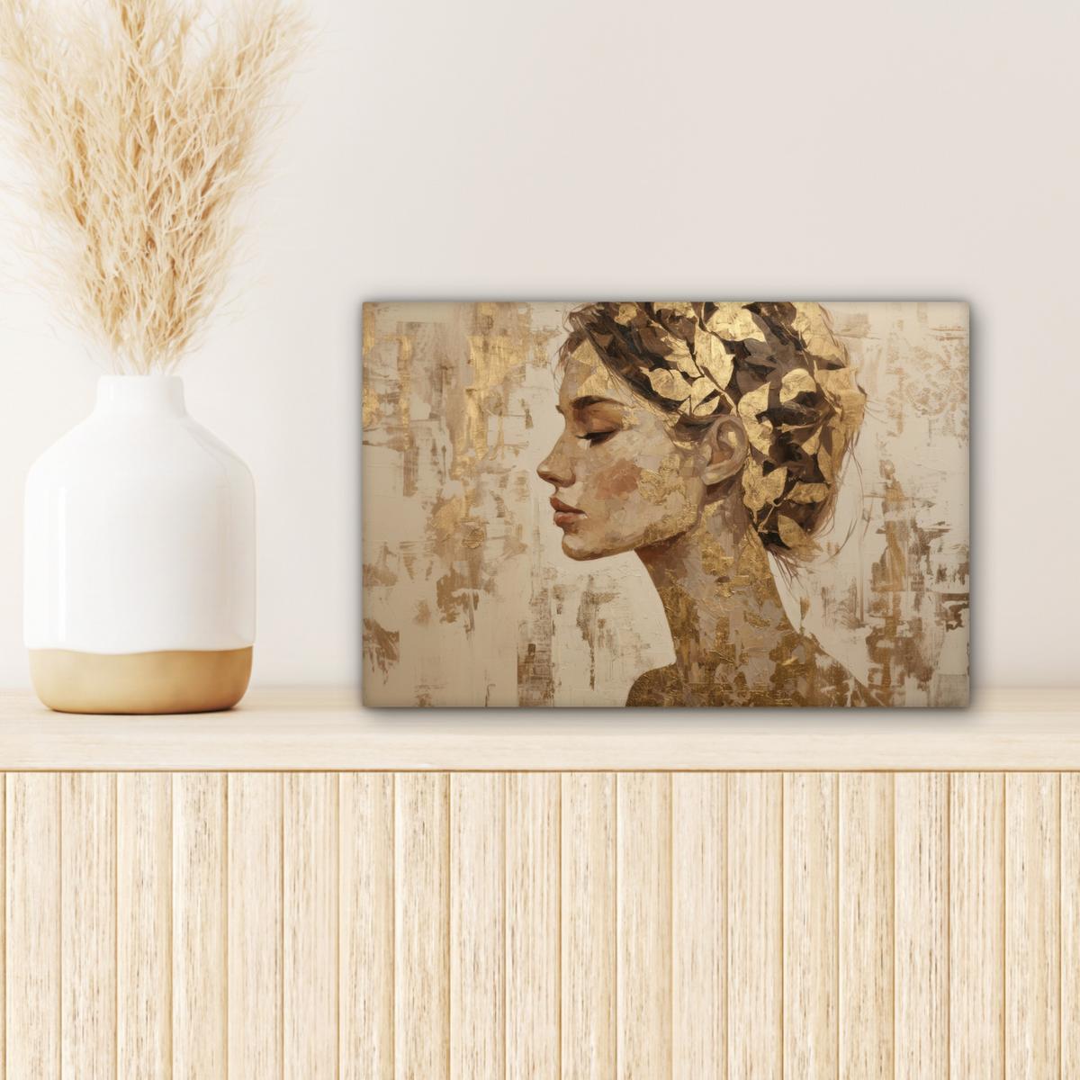 LEINWANDBILD Frau - Gold - Abstrakt - Textur Deko Schlafzimmer 30x20 cm - Goldfarben, Textil (30/20cm) - MuchoWow