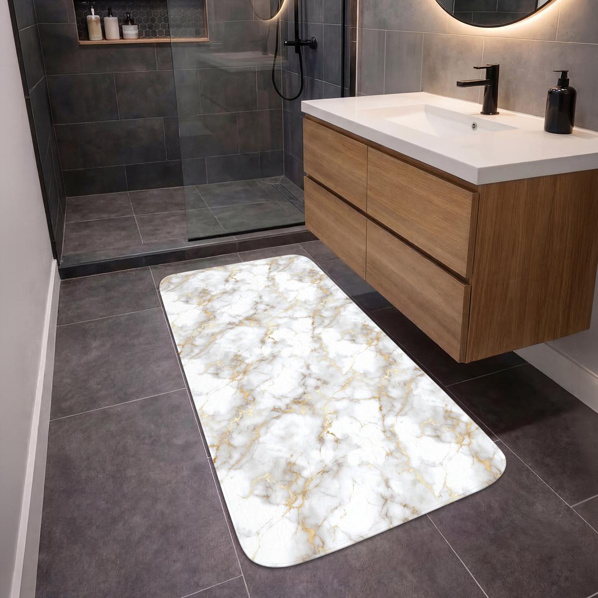 BADEMATTE Goldene Adern - Marmor - Weiß 60x120 cm - Weiß, Textil (60/120cm) - OnlyWow