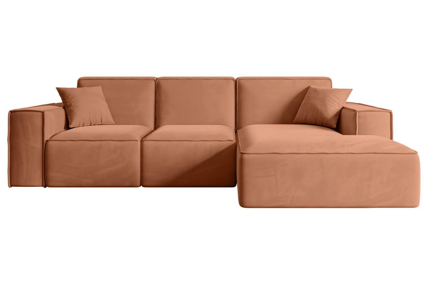 ECKSOFA Ottomane Rechts SERRA-L - 266x169x80 cm Koralle Velours - Koralle/Schwarz, Holzwerkstoff/Kunststoff (266/169cm) - ALTDECOR