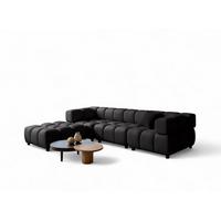 SOFA 3-sitzer Und 1-polsterhocker Flow - Schwarz, Holzwerkstoff/Textil (288/71/96cm) - Fun Möbel