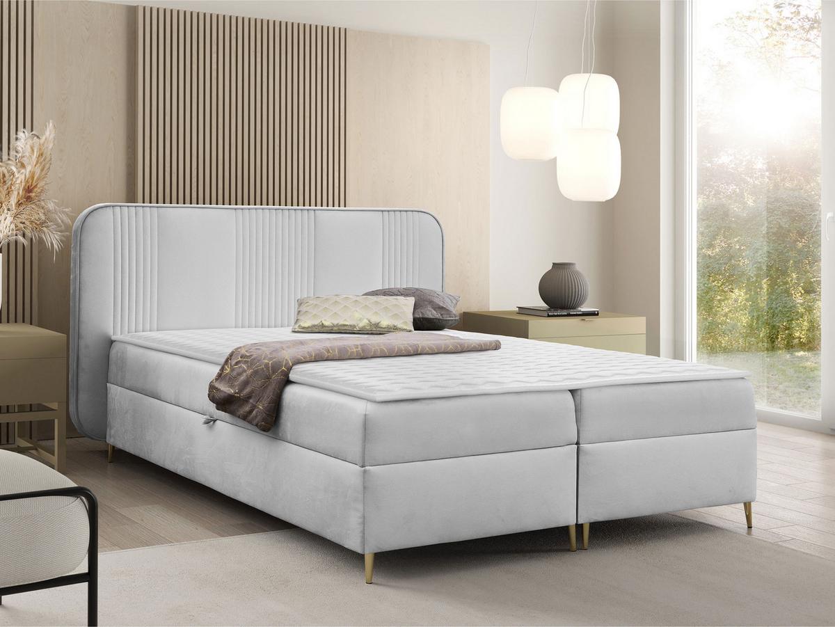 BOXBETT Fandy - H3 - Goldfarben/Hellgrau, Holz/Textil (160/200cm) - MIRJAN24