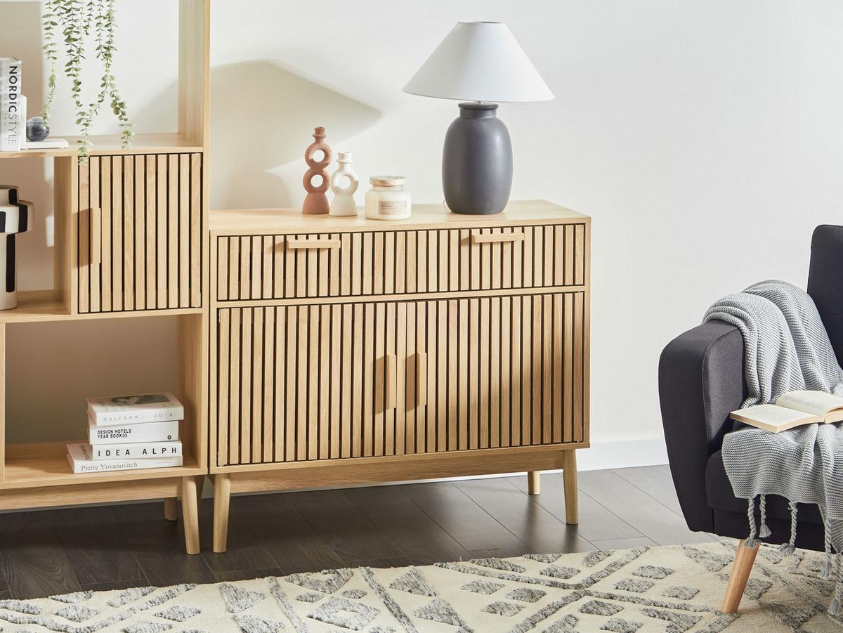 SIDEBOARD mit 2 Türen Hellbraun Lynwood - Braun, Holzwerkstoff (100/80/35cm) - Beliani