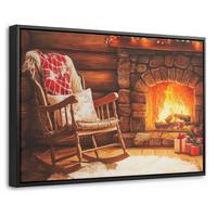 LEINWAND Bilder mit Rahmen - Winter - Weihnachten - Zuhause - Kamin - 60x40 - Bernsteinfarben, Textil (60/40cm) - MuchoWow
