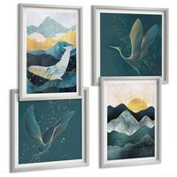 BILDER SET 4er Set - 50x50 cm & 40x60 cm Silberner Rahmen - Abstrakte Kranichberge - Silberfarben, Kunststoff (50/50cm) - TULUP