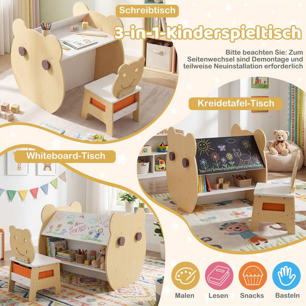 KINDERTISCH mit stuhl natur(2-tlg) - Naturfarben, Holzwerkstoff (59.5/60/60cm) - COSTWAY