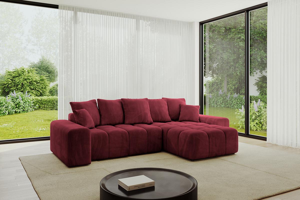 ECKSOFA Ottomane rechts ENIL-L 297x189x68 Bordeaux Velours - Bordeaux, Holzwerkstoff/Kunststoff (189/297cm) - ALTDECOR