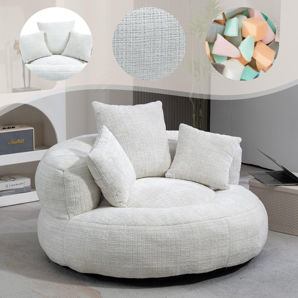 LAZY SOFA– Hoher Rücken & 3 Kissen (Beige Chenille) - Beige, Textil (108/52/108cm) - Urban Meuble